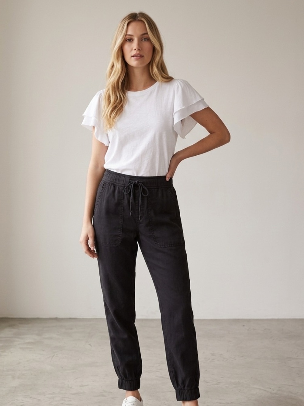 Orvis Lyocell Drawstring Joggers High Rise Ankle Pull On Black XS